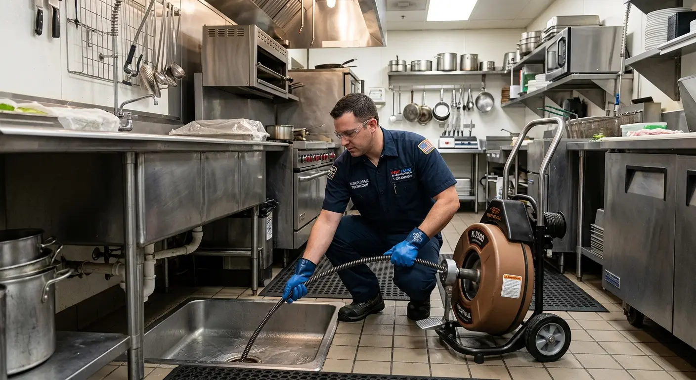 Commercial drain cleaning service in a restaurant kitchen in Pahrump